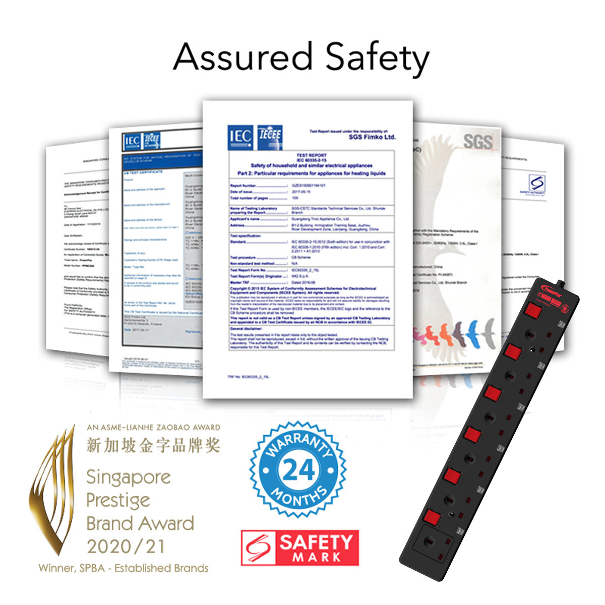 6 Way Safety Extension Socket 3 Meter with 2-Pin direct. (PP3886BK)