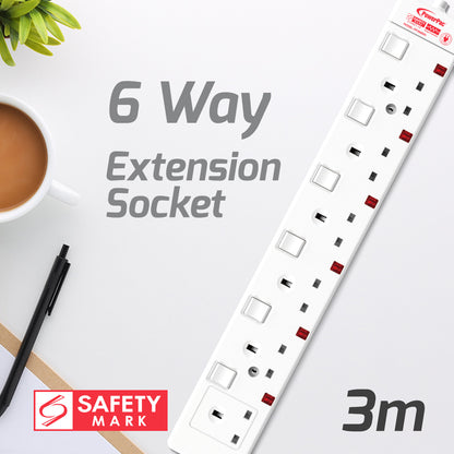 Extension Socket Extension Cord, Power Cord, Power Extension 6 way 3 meter (PP3886N)