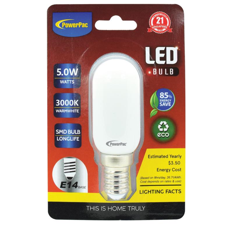 2 Pieces x PowerPac 5W E14 LED Bulb Warm White (PP6226/PP6226WW) - PowerPacSG