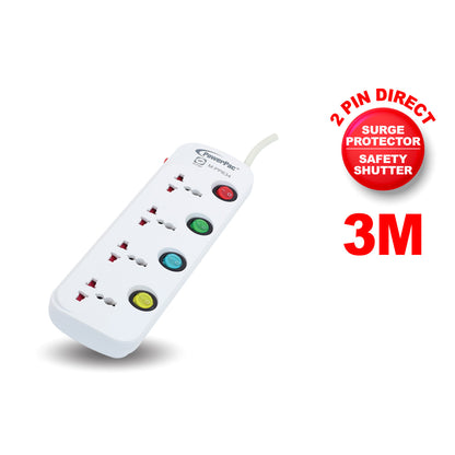 4 Way 3 Metre Multi extension socket with surge protector (PP634)
