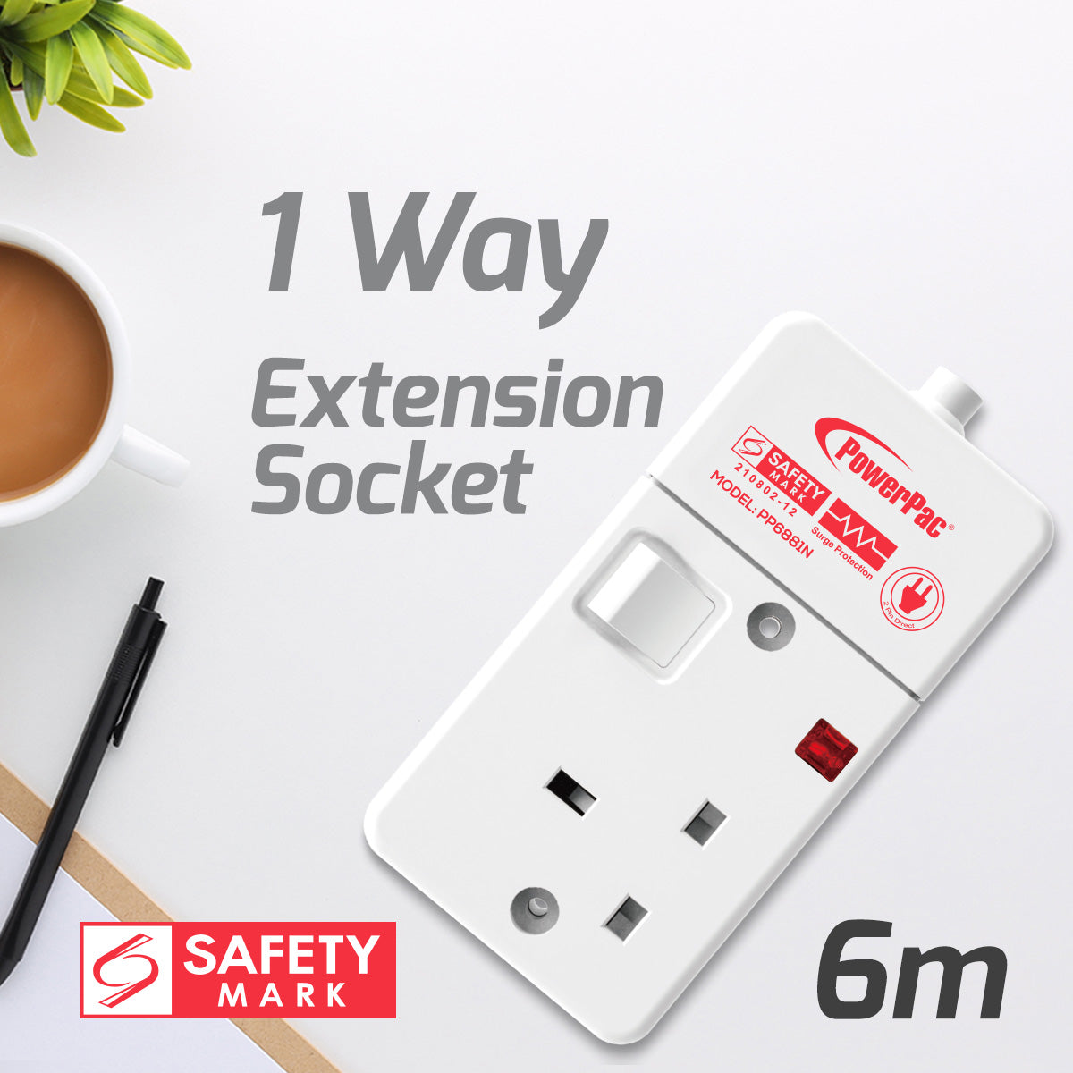 Extension Socket Extension Cord, Power Cord, Power Extension 1 way 6 meter (PP6881N)