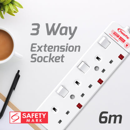 Extension Socket Extension Cord, Power Cord, Power Extension  3 way 6 meter (PP6883N)