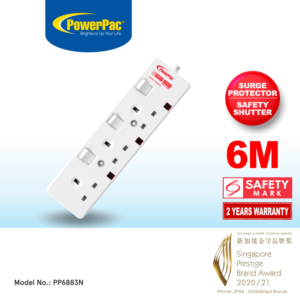 Extension Socket Extension Cord, Power Cord, Power Extension  3 way 6 meter (PP6883N)