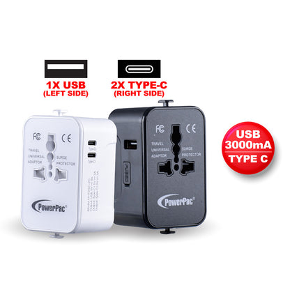 Multi Adapter | Travel Adapter With 1x USB + 2xType-C Charger | US UK EU AU Adapter (PP7970) White