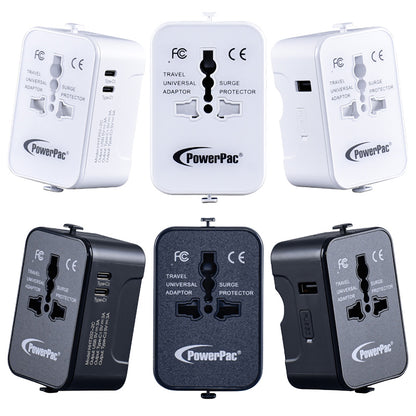 Multi Adapter | Travel Adapter With 1x USB + 2xType-C Charger | US UK EU AU Adapter (PP7970) White