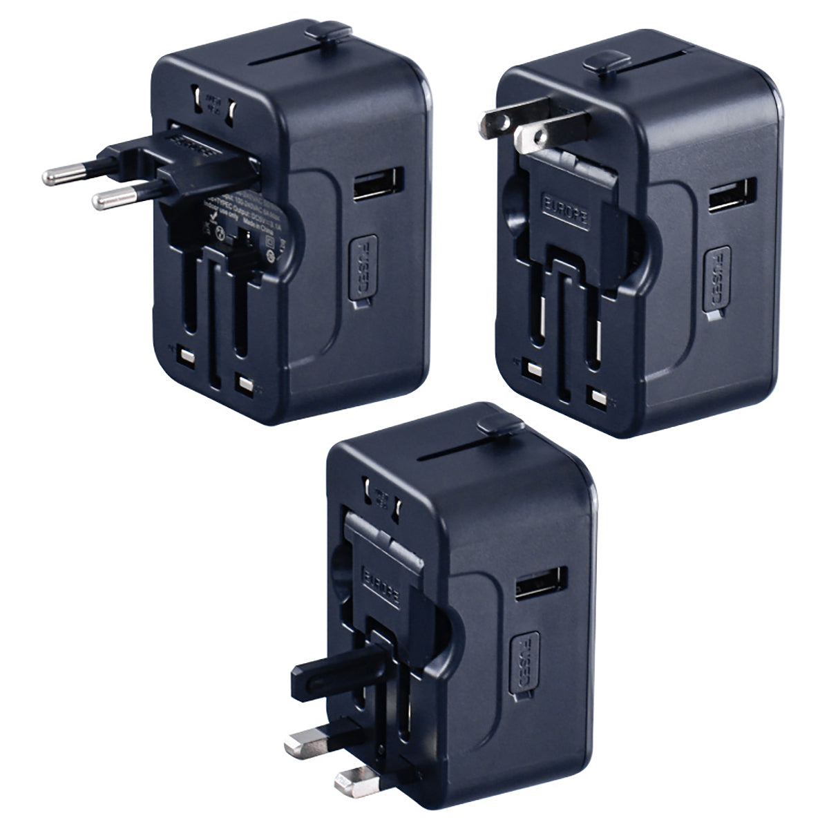 Copy of Multi Adapter | Travel Adapter With 1x USB + 2xType-C Charger | US UK EU AU Adapter (PP7970) Black