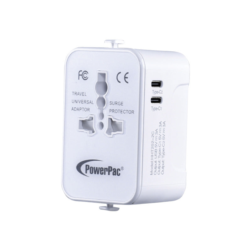 Multi Adapter | Travel Adapter With 1x USB + 2xType-C Charger | US UK EU AU Adapter (PP7970) White