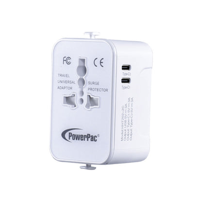 Multi Adapter | Travel Adapter With 1x USB + 2xType-C Charger | US UK EU AU Adapter (PP7970) White