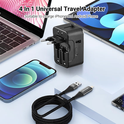 Universal Travel Adapter + USB Smart Charger – Multi Sockets & Plugs, Neon LED, PP7970BK