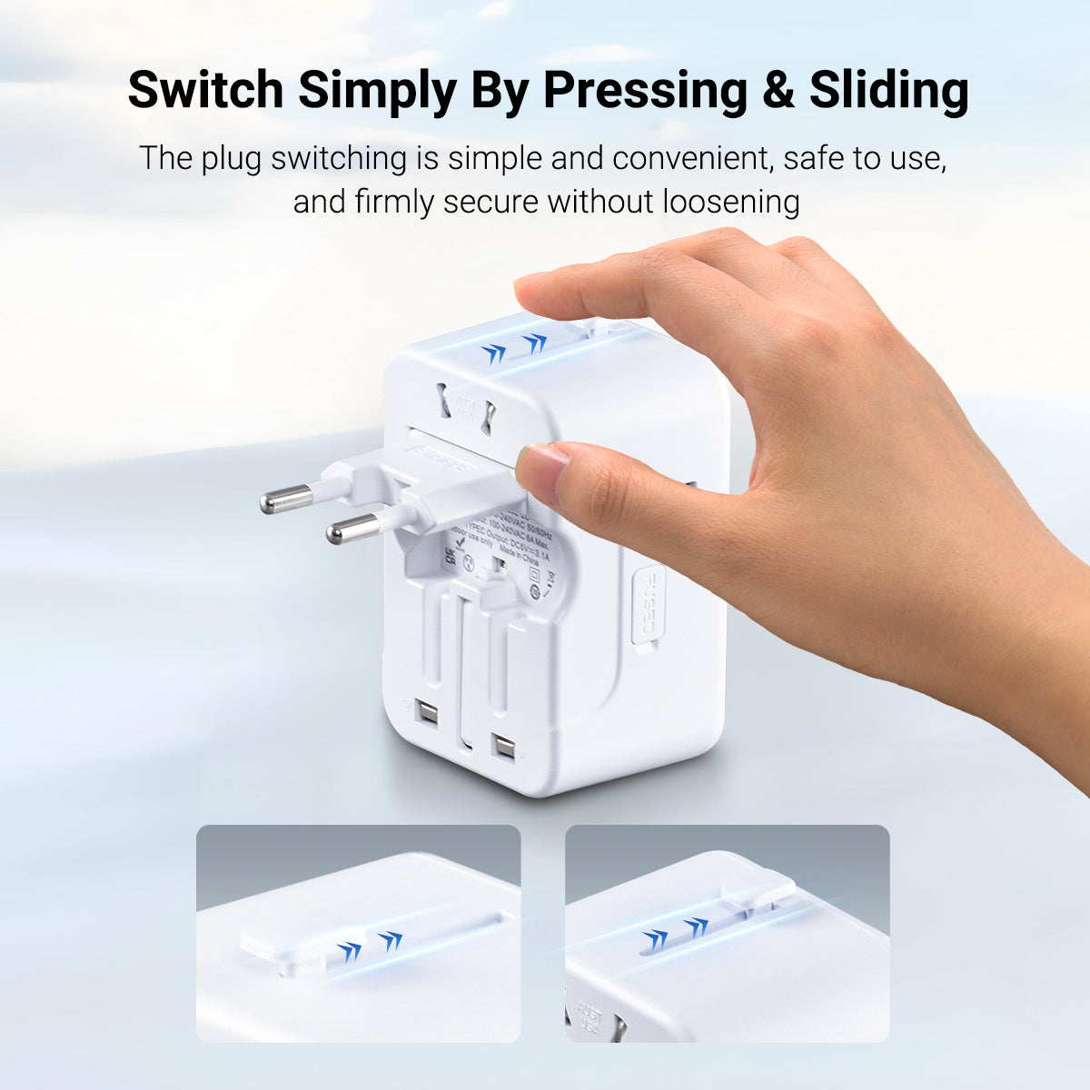 Universal Travel Adapter + USB Smart Charger – Multi Sockets & Plugs, Neon LED, PP7970BK