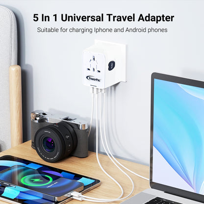 Universal Travel Adapter + USB Smart & Fast Charger – Multi Sockets & Plugs, Neon LED, PP7980