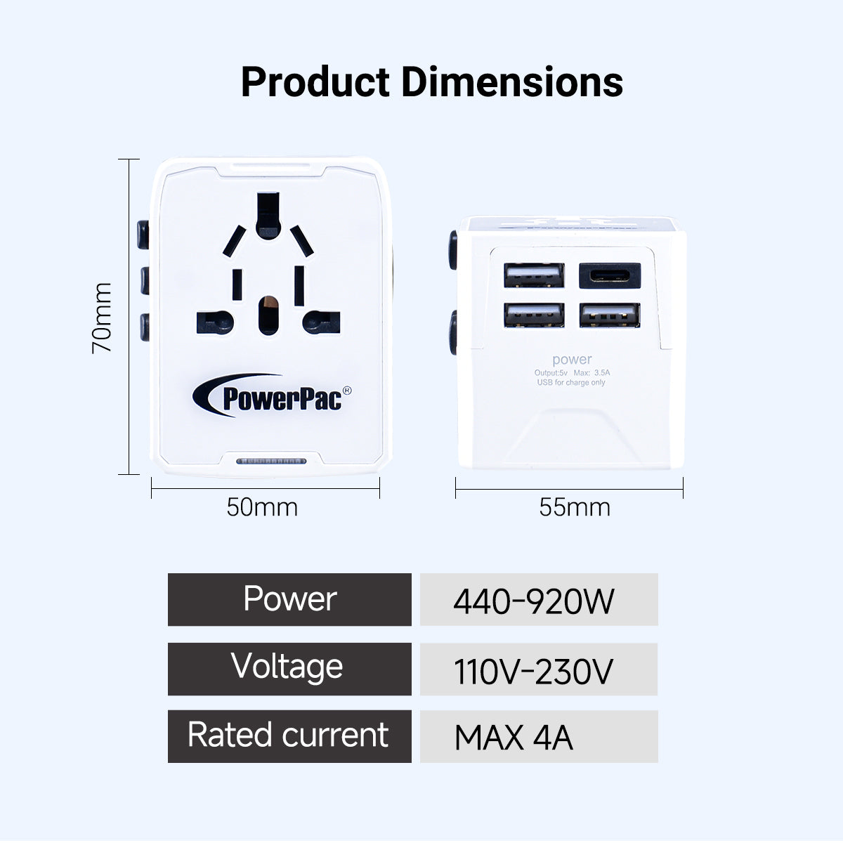 Universal Travel Adapter + USB Smart & Fast Charger – Multi Sockets & Plugs, Neon LED, PP7980