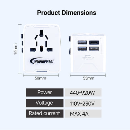 Universal Travel Adapter + USB Smart & Fast Charger – Multi Sockets & Plugs, Neon LED, PP7980
