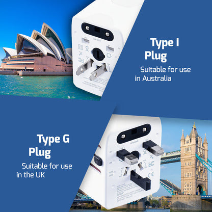 Universal Travel Adapter + USB Smart & Fast Charger – Multi Sockets & Plugs, Neon LED, PP7981WH