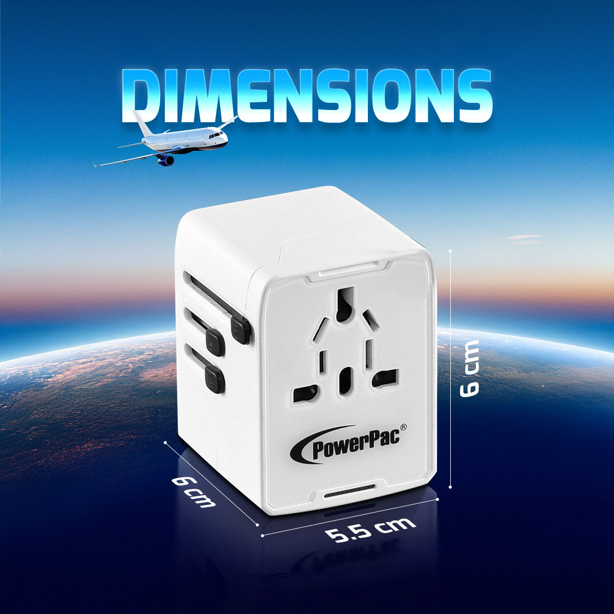 Universal Travel Adapter + USB Smart & Fast Charger – Multi Sockets & Plugs, Neon LED, PP7981WH