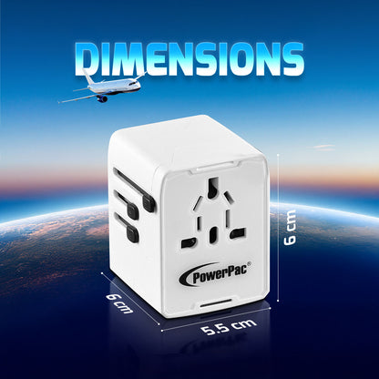 Universal Travel Adapter + USB Smart & Fast Charger – Multi Sockets & Plugs, Neon LED, PP7981WH