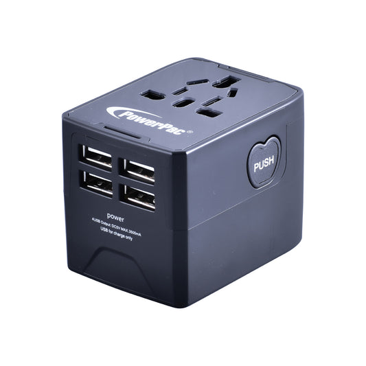 Multi Travel Adapter With 4 USB Charger (PP7981) BK