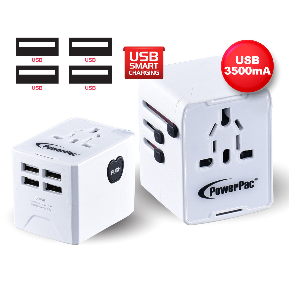 Multi Travel Adapter With 4 USB Charger (PP7981) - PowerPacSG