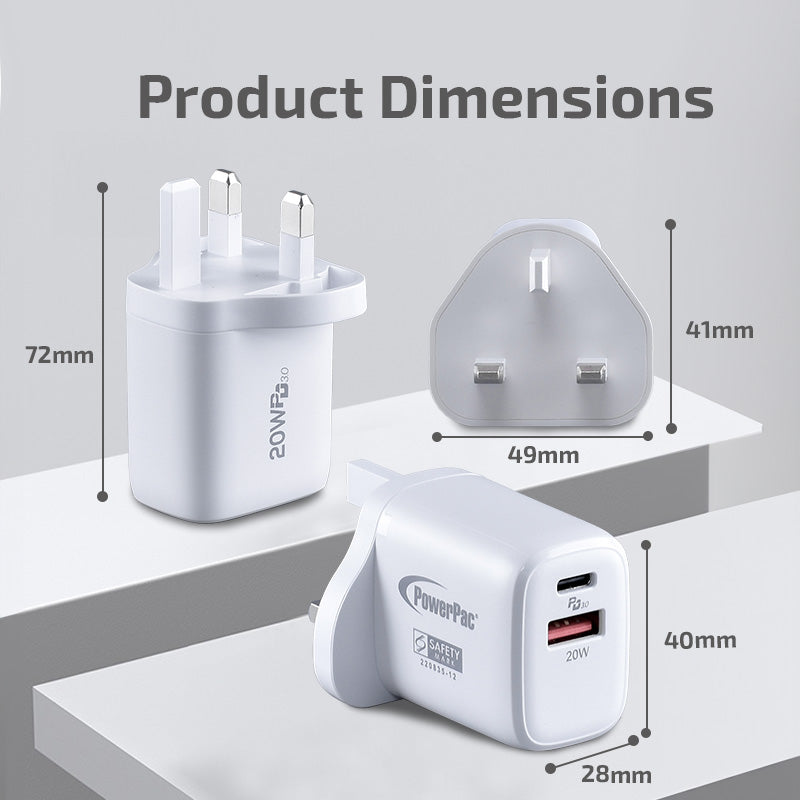 20W Charger Fast Charge QC3.0, PD 3.0 USB Smart Charger, TYPE A, TYPE C (PP7982)