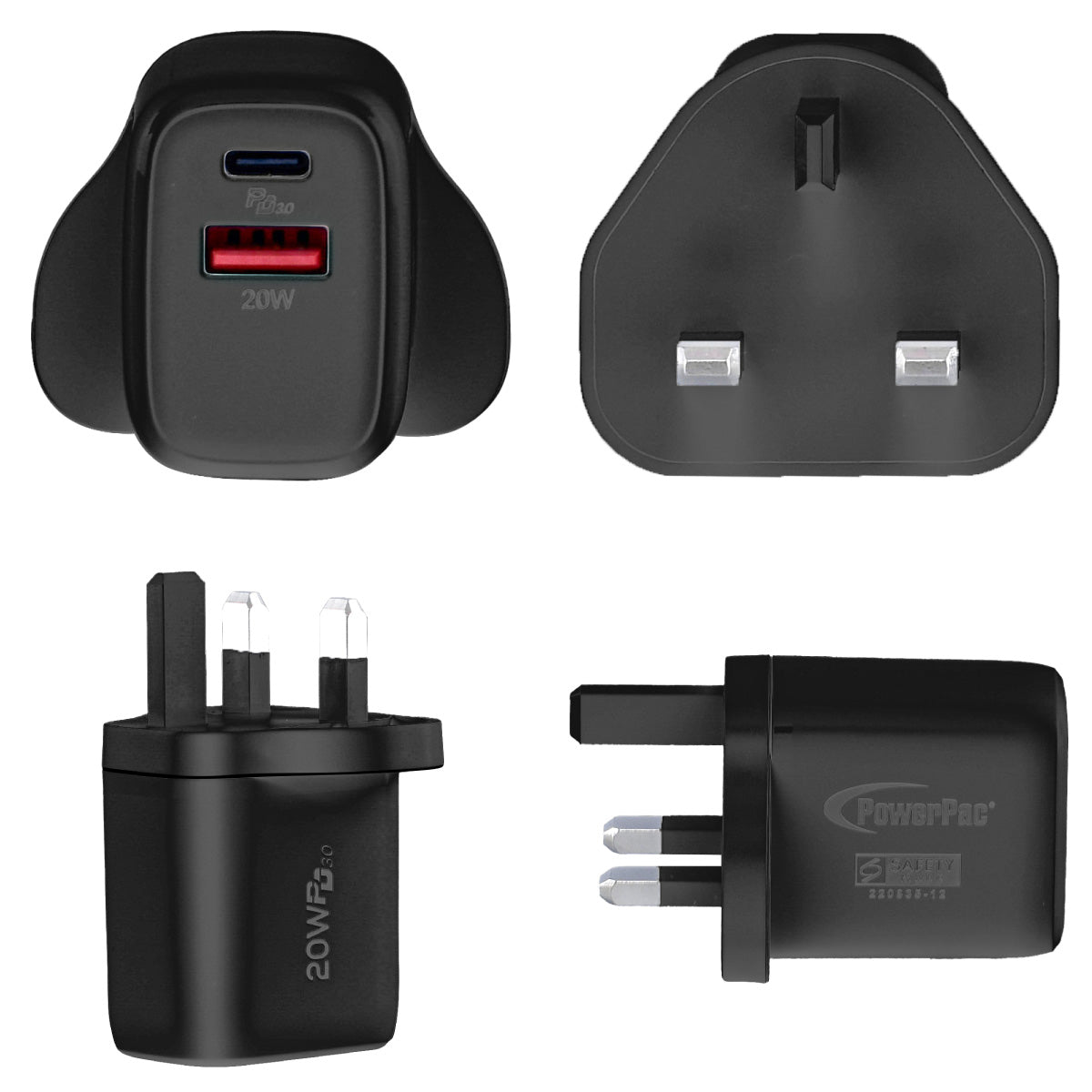 20W Charger Fast Charge QC3.0, PD 3.0 USB Smart Charger, TYPE A, TYPE C (PP7982) Black