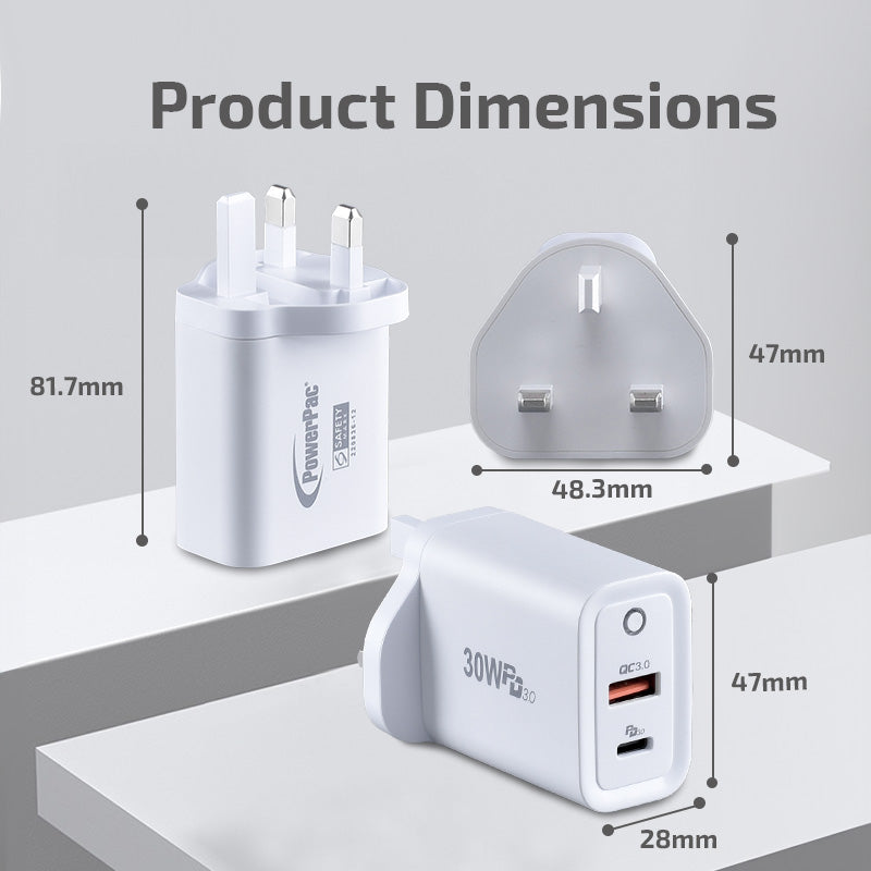 30W Charger Fast Charge QC3.0, PD 3.0 USB Smart Charger, TYPE A, TYPE C (PP7983)