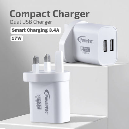 17W Charger Fast Charge QC3.0, PD 3.0 USB Smart Charger, 2x TYPE A (PP7985)