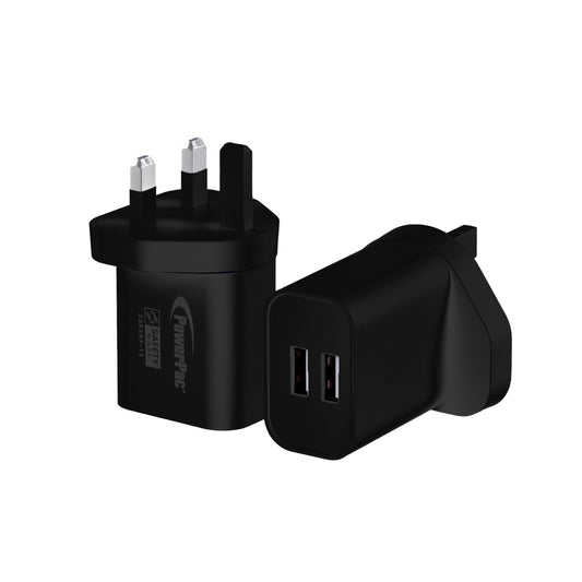 USB Smart Charger - 2 USB-A, Dual Voltage 100-240 AC, 17W, PP7985BK