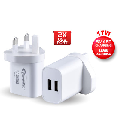 17W Charger Fast Charge QC3.0, PD 3.0 USB Smart Charger, 2x TYPE A (PP7985)