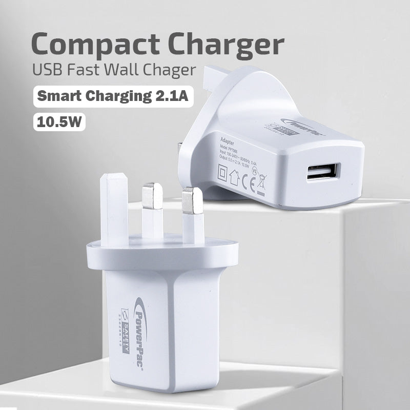 10.5W Charger Fast Charge QC3.0, PD 3.0 USB Smart Charger, TYPE A (PP7986) White