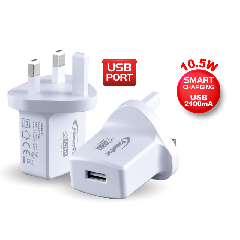 10.5W Charger Fast Charge QC3.0, PD 3.0 USB Smart Charger, TYPE A (PP7986) White