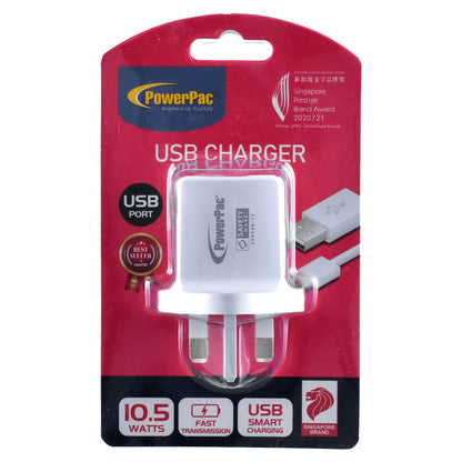 10.5W Charger Fast Charge QC3.0, PD 3.0 USB Smart Charger, TYPE A (PP7986) White