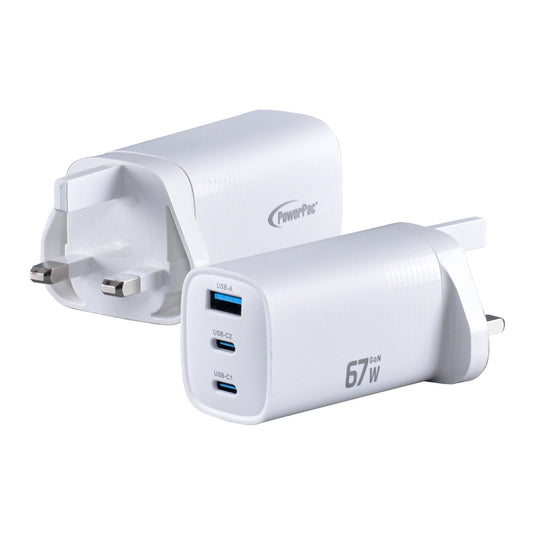 PowerPac 67W Charger Fast Charge, Smart Charge PD67W, Tablet Charger, Smart Phone Charger | TYPE A | TYPE C (PP7992)