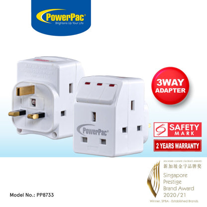 Adapter with 3-Pin Plug – 3-Way 3-Pin Sockets with Individual Switches, Neon LED, PP8733