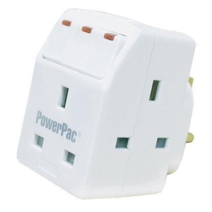 Adapter with 3-Pin Plug – 3-Way 3-Pin Sockets with Individual Switches, Neon LED, PP8733