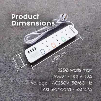 Extension Socket Extension Cord Power Cord 3 way 3 meter 4x USB Charger (PP9113U)