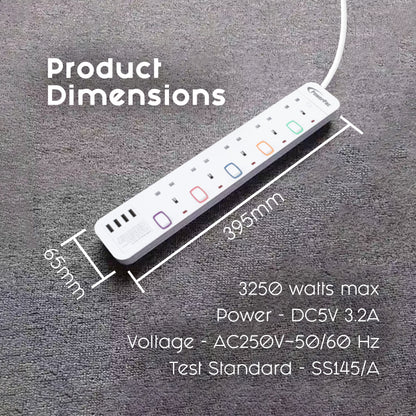 Power Extension Socket Extension Cord 5way 3 meter with 4x USB Charger (PP9115U)