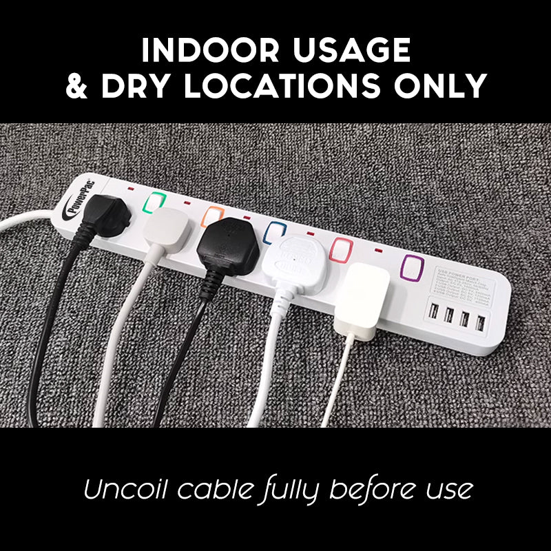 Power Extension Socket Extension Cord 6way 3 meter with 4x USB Charger ...
