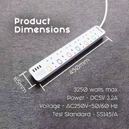 Power Extension Socket Extension Cord 6way 3 meter with 4x USB Charger (PP9116U)