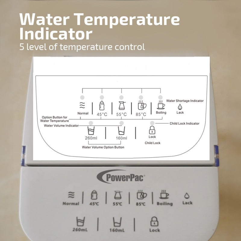 3L Instant Water Dispenser Hot & Room Temperature, 5 Temperature, Safety Lock, Water Purifier, Water Filters(PPA70/2)