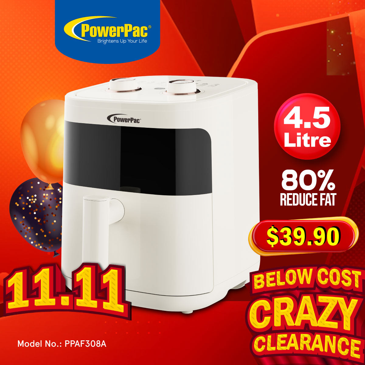 Air fryer 4.5L with Hot Air Flow System (PPAF308A)