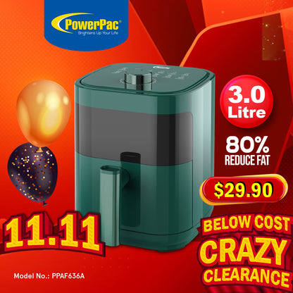 Air Fryer 3.0L with Large Window, Mini Air Fryer, Air Fryer for Reheating (PPAF636A)