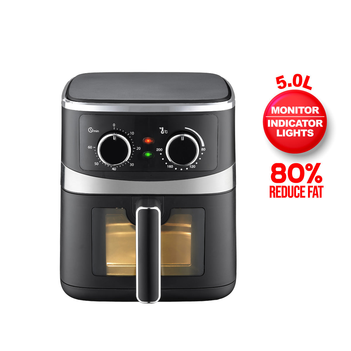PowerPac Air Fryer 5.0L, Hot Air Flow, Heating Indicator Lights | Monitoring (PPAF656A)