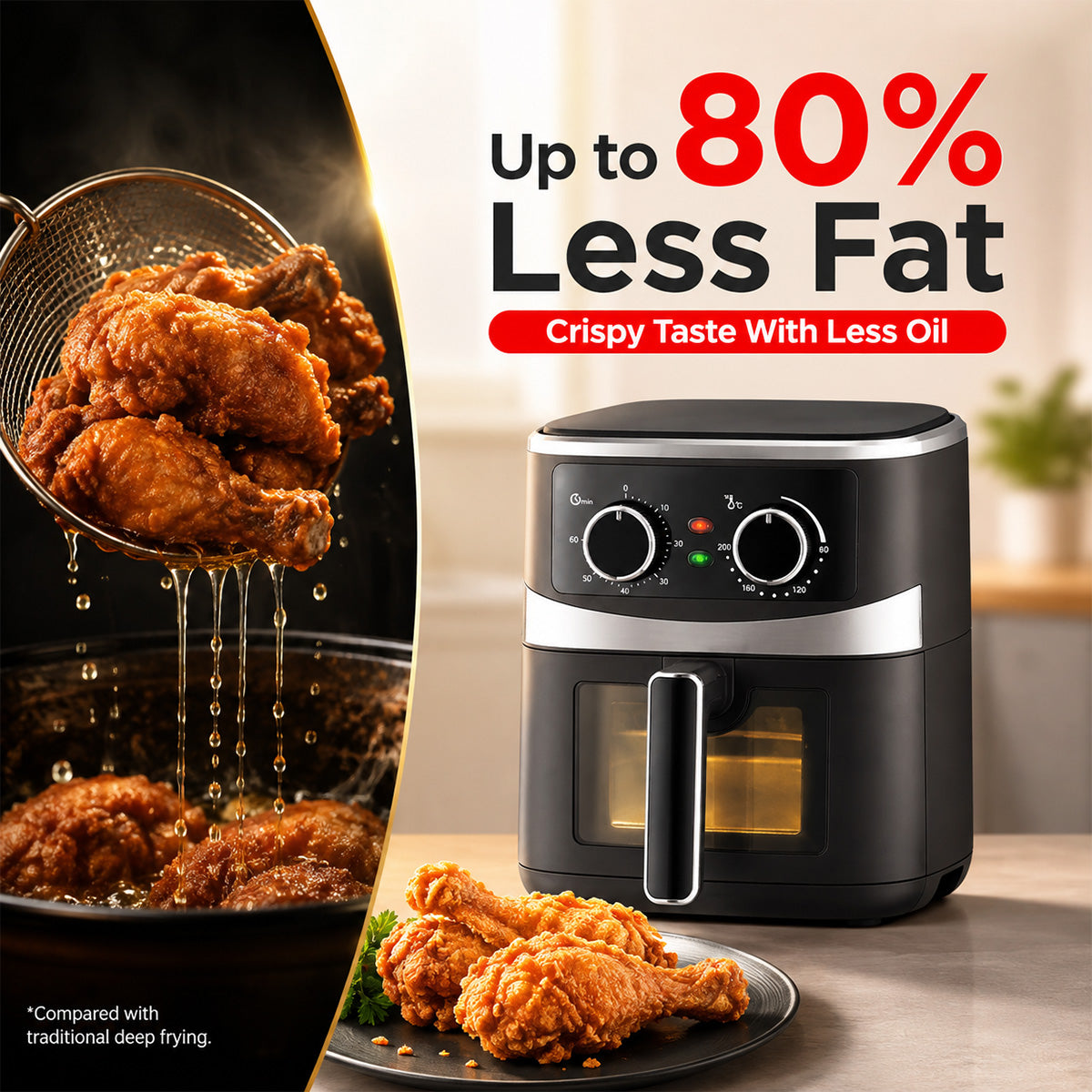PowerPac Air Fryer 5.0L, Hot Air Flow, Heating Indicator Lights | Monitoring (PPAF656A)