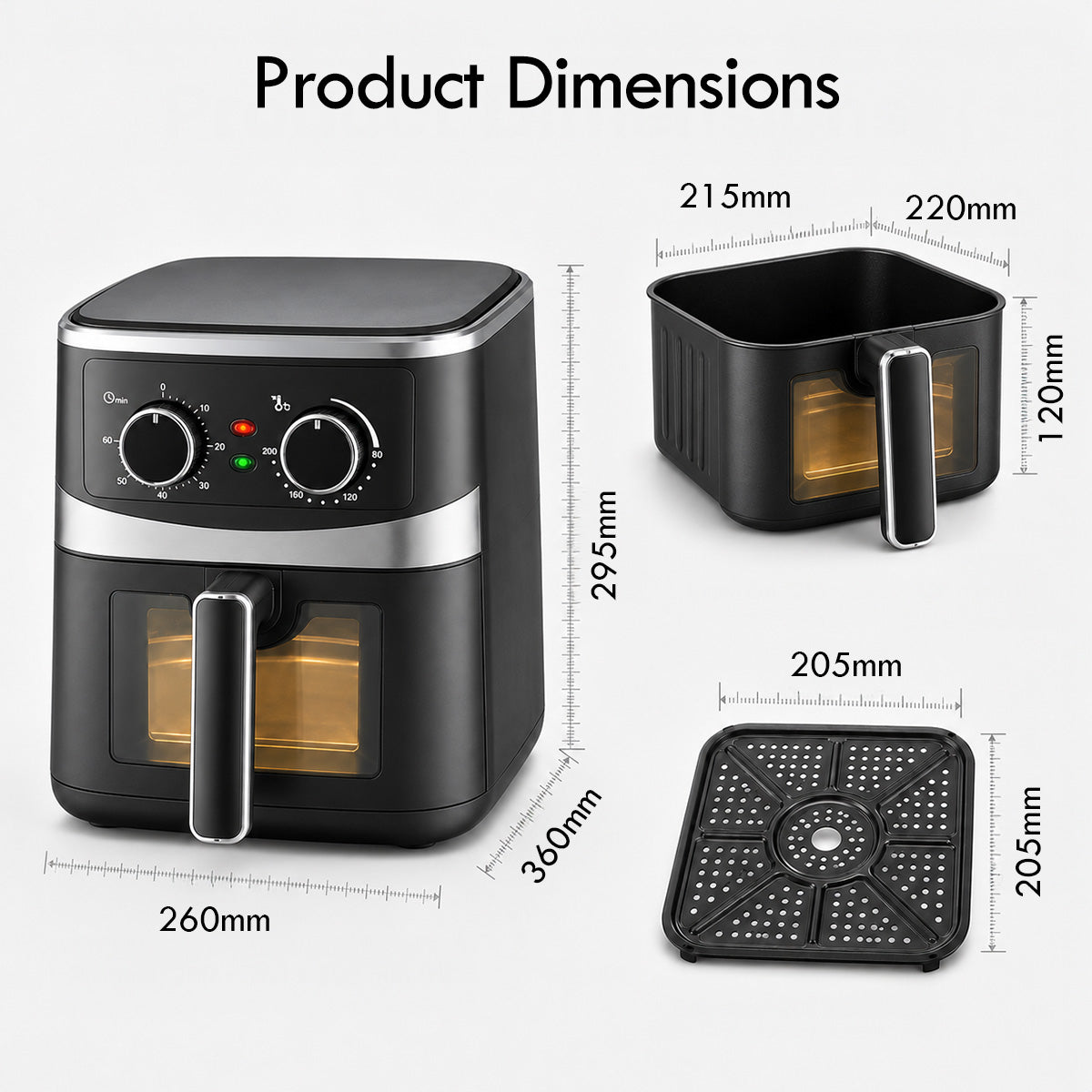 PowerPac Air Fryer 5.0L, Hot Air Flow, Heating Indicator Lights | Monitoring (PPAF656A)