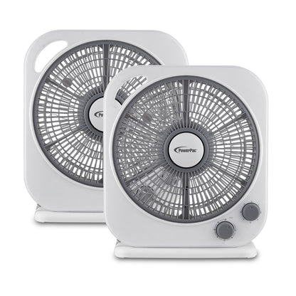 PowerPac 10" Electric Box Fan – 5 blades, Adjustable Louver, Oscillation, Timer, Safe & Energy-efficient, 3-Speed, white & grey, PPBF20