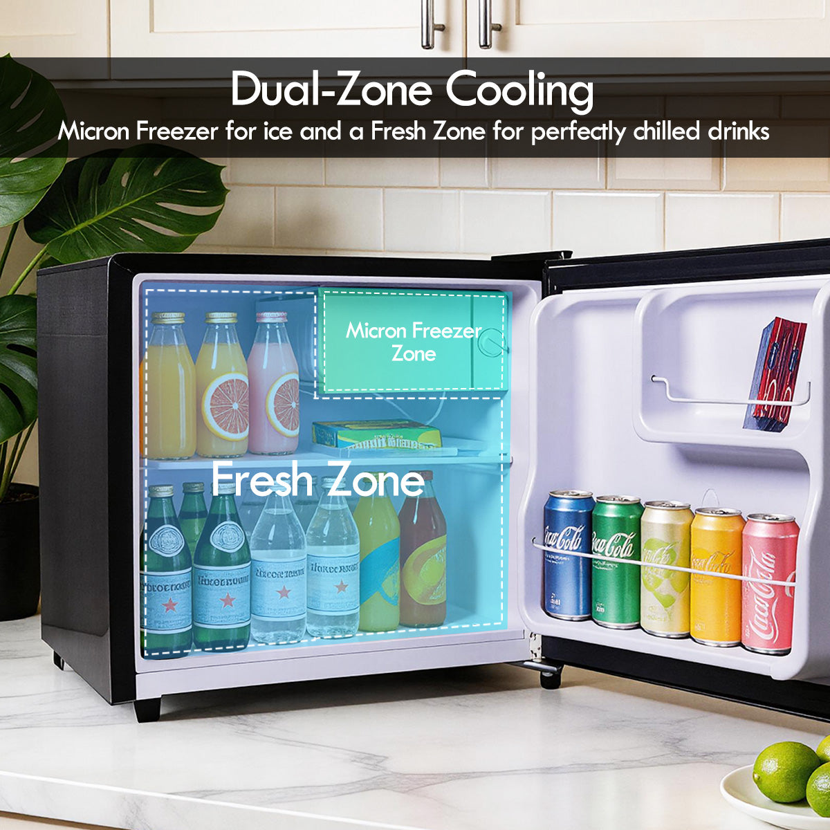 [NEA CLIMATE VOUCHER $400] 50L Bar Fridge with Lock, sizable, shelves, anti-bac Carbon Filter, optimal door seal, built-in Freezer, black, PPBF555BK