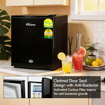 [NEA CLIMATE VOUCHER $400] 50L Bar Fridge with Lock, sizable, shelves, anti-bac Carbon Filter, optimal door seal, built-in Freezer, black, PPBF555BK