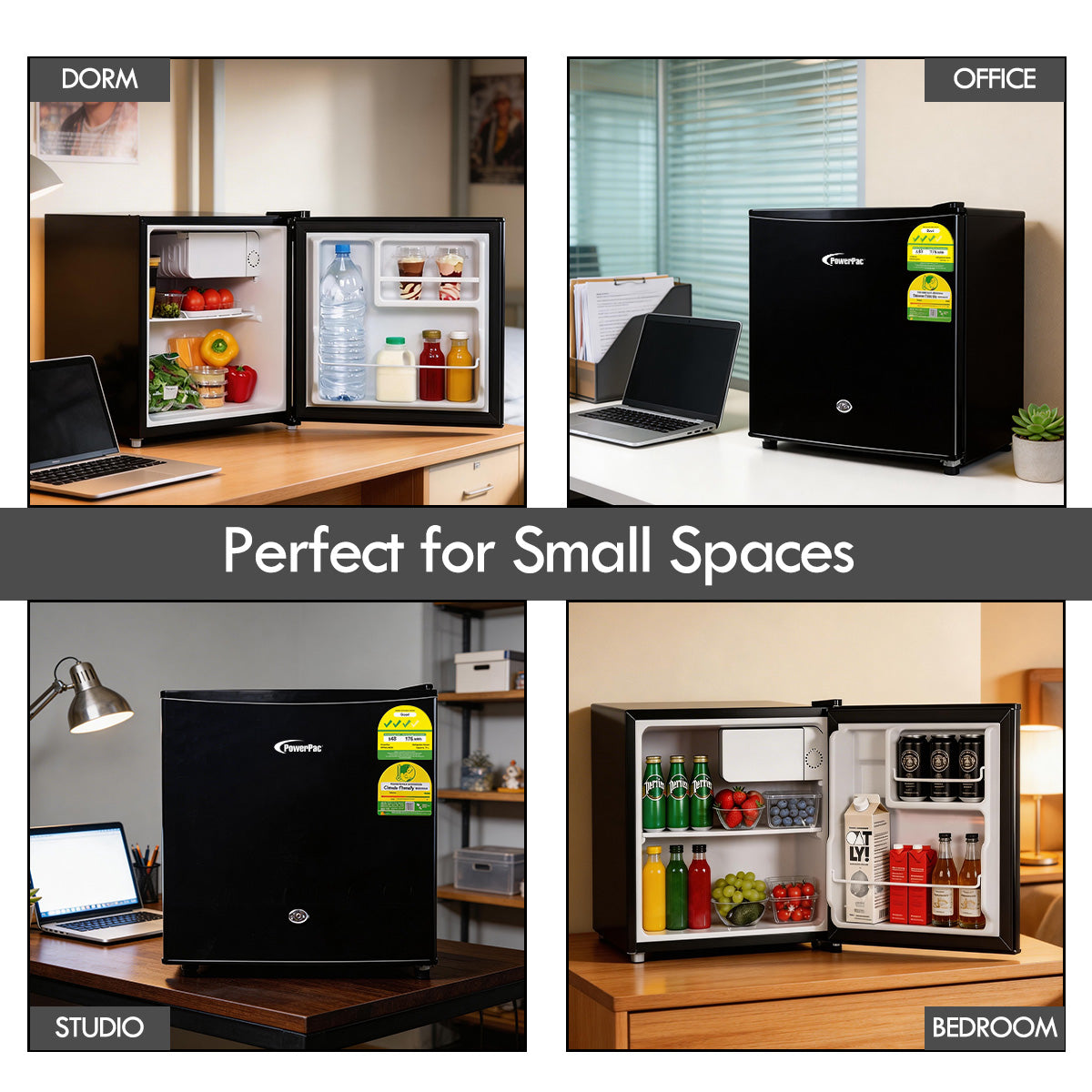 [NEA CLIMATE VOUCHER $400] 50L Bar Fridge with Lock, sizable, shelves, anti-bac Carbon Filter, optimal door seal, built-in Freezer, black, PPBF555BK