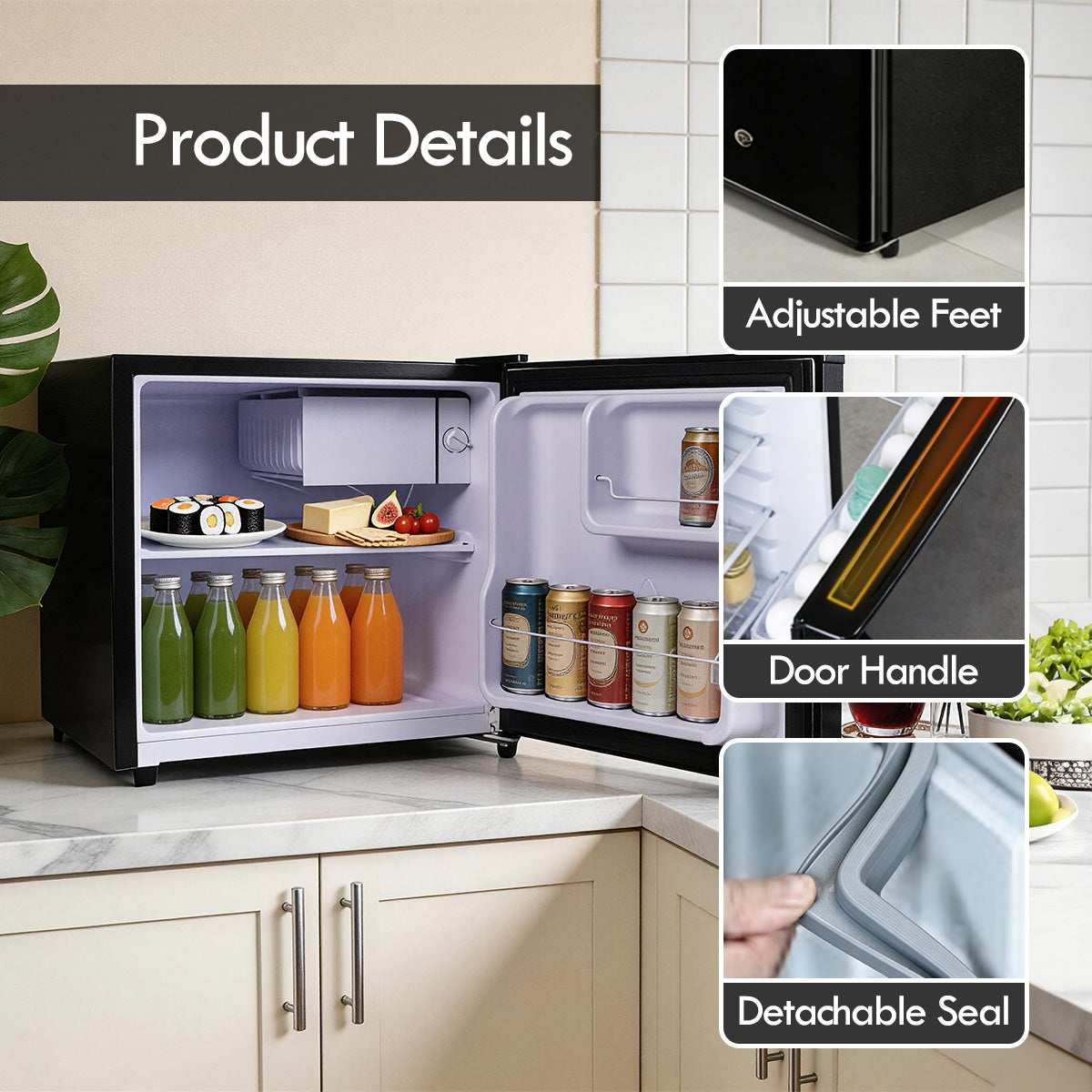 [NEA CLIMATE VOUCHER $400] 50L Bar Fridge with Lock, sizable, shelves, anti-bac Carbon Filter, optimal door seal, built-in Freezer, black, PPBF555BK