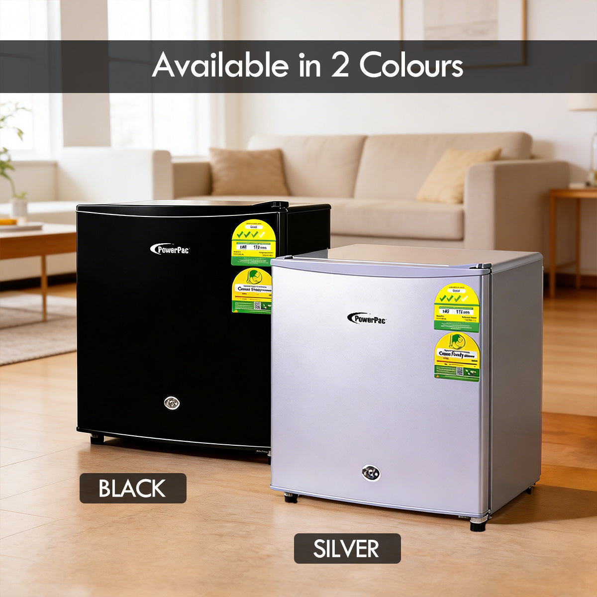 [NEA CLIMATE VOUCHER $400] 50L Bar Fridge with Lock, sizable, shelves, anti-bac Carbon Filter, optimal door seal, built-in Freezer, black, PPBF555BK